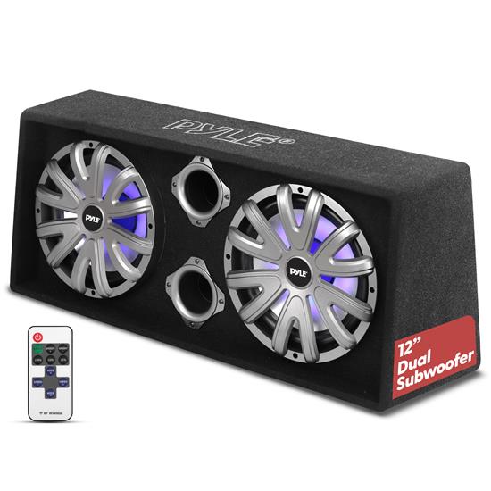 Pyle - PLBS122LE.5 , On the Road , Subwoofer Enclosures , 12'' Dual Subwoofer Box System - Rear Vented Design with Built-in Illuminating LED Lights