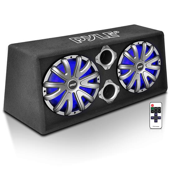 Pyle - PLBS122LE.5 , On the Road , Subwoofer Enclosures , 12'' Dual Subwoofer Box System - Rear Vented Design with Built-in Illuminating LED Lights