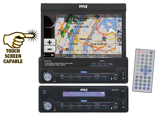 Pyle - PLBT74G , On the Road , Headunits - Stereo Receivers , 7'' Single DIN In-Dash Motorized Touch Screen TFT/LCD Monitor W/Multimedia Disc/MP4/USB/SD/AM/FM/RDS/Bluetooth & Screen Dial Pad Built-In GPS/TTS w/USA/Canada & Mexico Maps