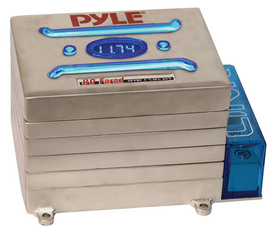 Pyle - PLCAP800HB , On the Road , Capacitors , Link Series 80 Farad Digital Hybrid Power Capacitor w/Blue Neon