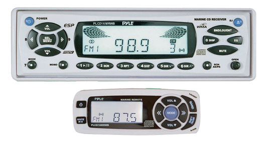 Pyle - PLCD16MRWB , On the Road , Headunits - Stereo Receivers , AM/FM-MPX In-Dash Marine MP3 Player/Weather Band Reception w/Full Face Detachable Panel & Wired Remote