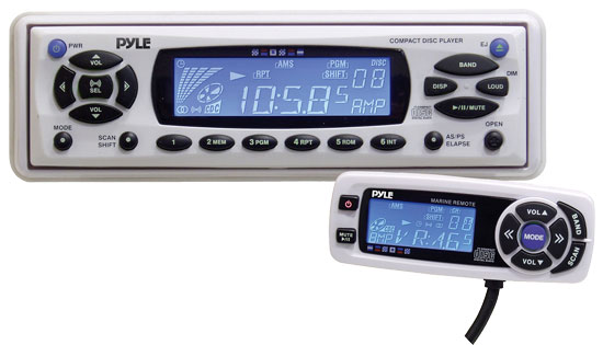 Pyle - PLCD18MRMP , Marine and Waterproof , Headunits - Stereo Receivers , AM/FM-MPX In-Dash Marine MP3 Player Radio w/Full Face Detachable Panel & Wired Remote