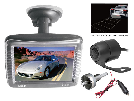 Pyle - PLCM31 , On the Road , Rearview Backup Cameras - Dash Cams , Rearview Backup Camera & Monitor System, 3.5'' Display, Weatherproof, Low Light Performance, Universal Mount Cam (Hanging/Flush Mounting)