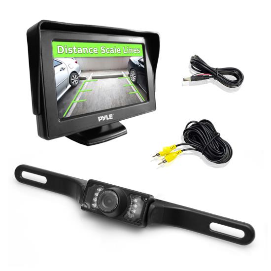 Pyle - PLCM46 , On the Road , Rearview Backup Cameras - Dash Cams , Rearview Backup Camera & Monitor Parking/Reverse Assist System, Night Vision Waterproof Cam, 4.3'' Display, Distance Scale Lines, Swivel Angle Adjustable Cam