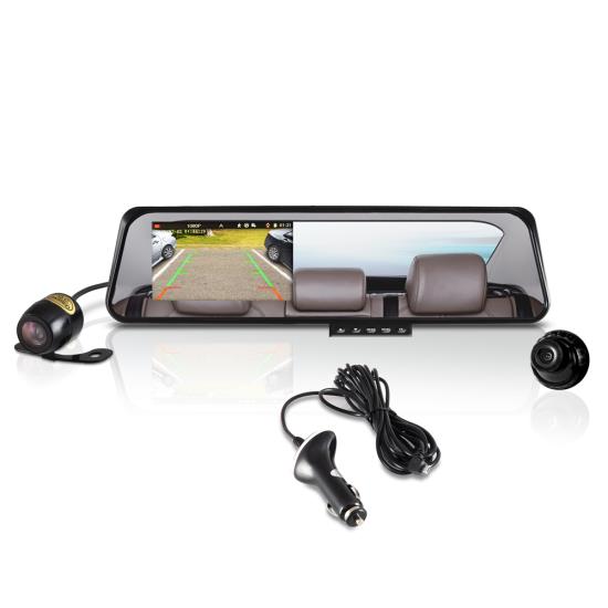 Pyle - PLCMDVR42 , On the Road , Rearview Backup Cameras - Dash Cams , HD Dual DVR Recording Cameras & Rearview Mirror Monitor System with Hi-Res Video Record, Image Capture, Night Vision Illumination, Motion Impact Recording, (2) Cameras, Built-in 4.25'' Screen Display, Built-in Distance Scale Lines, Parking Assist