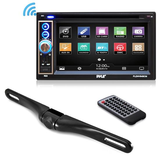 Pyle - UPLDNV64BCM , On the Road , Headunits - Stereo Receivers , 6.5'' Double-DIN Touchscreen Video Multimedia Disc/MP4/MP3 Player, Hands-Free Bluetooth, GPS w/USA/Canada/Mexico Maps, USB/SD, Aux-In, with Die-Cast Waterproof Reverse/Backup Parking Camera