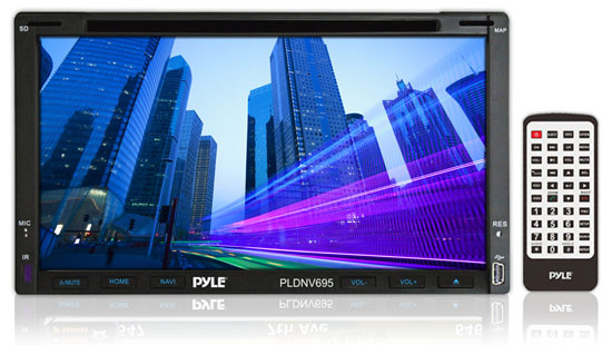 Pyle - PLDNV695 , On the Road , Headunits - Stereo Receivers , 6.95'' Double-DIN Touchscreen Video Multimedia Disc/MP4/MP3 Player With Hands-Free Bluetooth, GPS w/USA/Canada/Mexico Maps, USB/SD, Aux-In