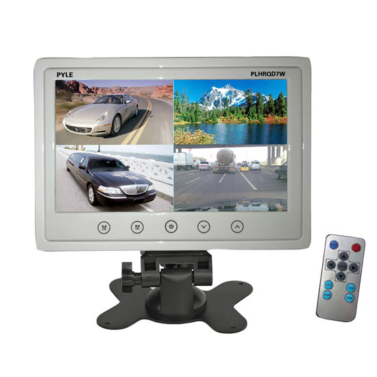 Pyle - PLHRQD7W , On the Road , Video Monitors , 7'' Video Display Monitor, Quad View (4) Source Zone Display, Multiple Source Input, Selectable Viewing Mode, Backup Camera Compatible (White)