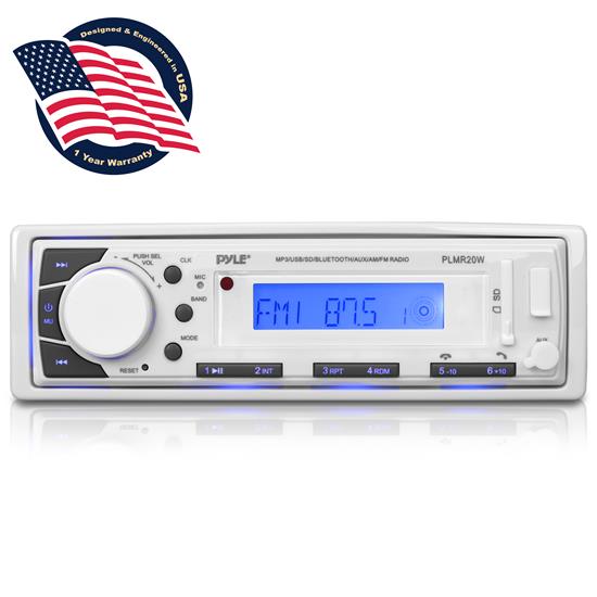 Pyle - PLMR20W , Marine and Waterproof , Headunits - Stereo Receivers , Marine Stereo Radio Headunit Receiver, Aux (3.5mm) MP3 Input, USB/SD Memory Card Readers, AM/FM Radio, Single DIN