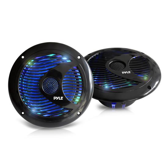 Pyle - PLMR6LEB , On the Road , Vehicle Speakers , 6.5'' Waterproof Audio Marine Grade Dual Speakers with Built-in Programmable Multi-Color LED Lights, 150 Watt, Black
