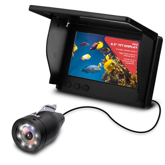 Pyle - PLMRCT43BK.5 , Home and Office , Cameras - Videocameras , Gadgets and Handheld , Cameras - Videocameras , 4.3'' Portable LCD Monitor Underwater Fishing Camera - 1000TVL Camera with 12pcs Infrared Lights, Equipped with Carrying Case (Black)