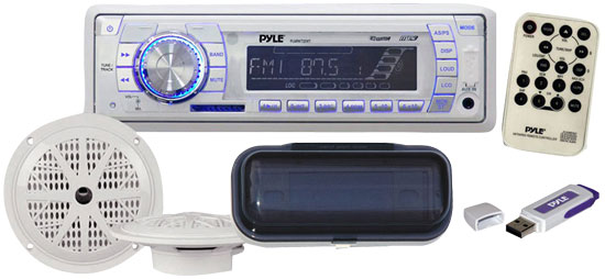 Pyle - PLMRKIT101 , Disc , In-Dash Marine AM/FM PLL Tuning Radio w/USB/SD/MMC Reader, Stereo Cover, 6.5'' Speakers, And USB Drive