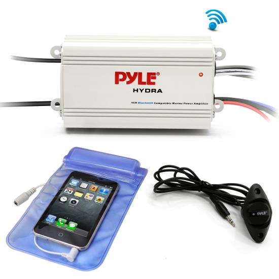 Pyle - UPLMRMB4CW , Marine and Waterproof , Vehicle Amplifiers , Bluetooth Marine Amplifier Kit, 4-Ch. Waterproof Audio Power Amp System