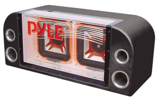 Pyle - PLSQ210 , On the Road , Subwoofer Enclosures , Dual 10'' Bandpass System w/Neon Woofer Silhouette