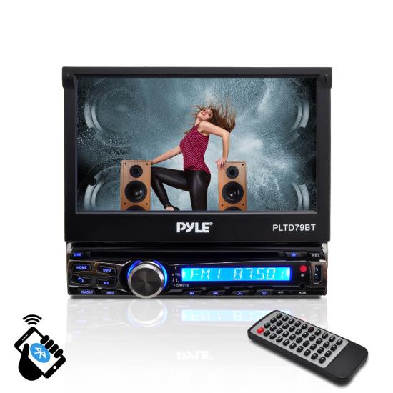 Pyle - PLTD79BT , On the Road , Headunits - Stereo Receivers , 7-inch Bluetooth Headunit Receiver, Built-in Mic for Hands-Free Call Answering, Touch Screen, Multimedia Disc Player, USB/SD Card Readers, AM/FM Radio, AUX Input, Single DIN