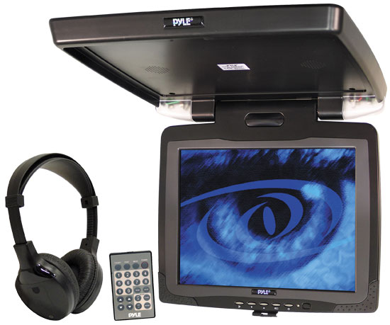 Pyle - PLVW1410IR , On the Road , Overhead Monitors - Roof Mount , 14.1'' Flip Down TFT LCD Monitor w/Wireless IR Headphones