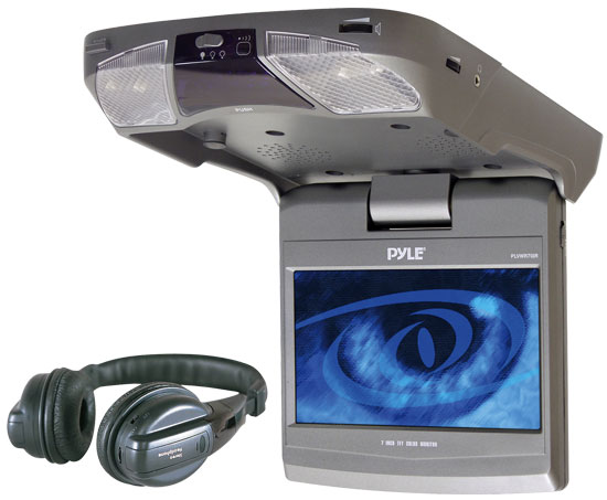 Pyle - PLVWR70IR , On the Road , Overhead Monitors - Roof Mount , 7 Inch Ceiling Mount Color TFT LCD Monitor w/Infrared Headphones