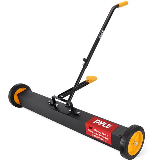 Pyle - PMCSR36 , Sports and Outdoors , Gardening - Landscaping , 36” Inches Heavy-Duty Magnetic Sweeper with Wheels - Strong and Durable Metal Construction, High-Efficiency Cleaning for Industrial and Commercial Use (Black and Orange)