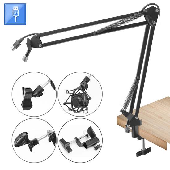 Pyle - PMKSHUSB04 , Sound and Recording , Mounts - Stands - Holders , Suspension Microphone Boom Stand - Adjustable Compact Microphone Arm Stand, Durable Steel for Radio Broadcasting Studio, Voice-Over Sound Studio, Stages, and TV Stations