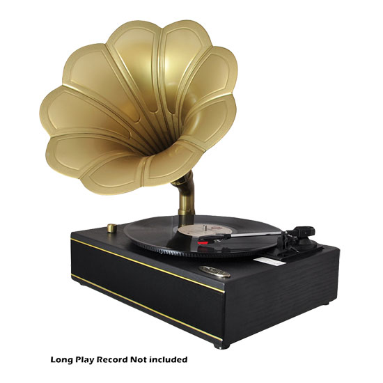 Pyle - PNGTT1B , Sound and Recording , Turntables - Phonographs , Classic Horn Phonograph/Turntable With USB-To-PC Connection And Aux-In (Black)