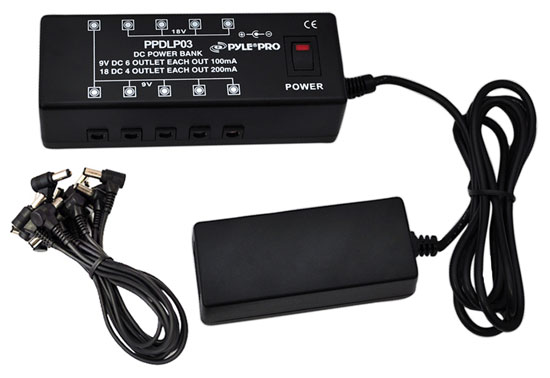 Pyle - PPDLP03 , Disc , Universal DC Pedal Board Power Supply - Powers Up To 10 Guitar Effects Pedals At 9 And 18 Volts