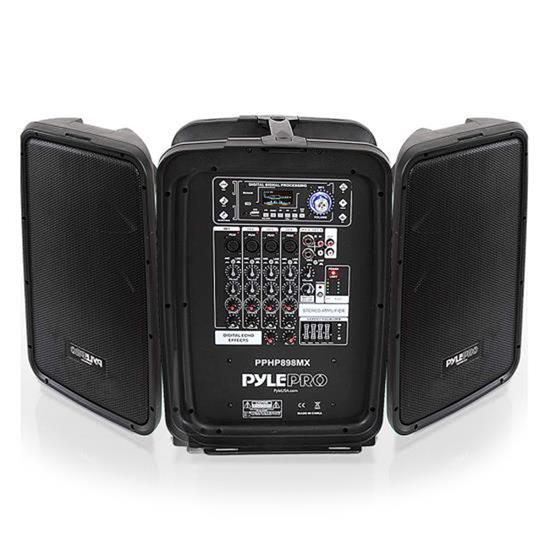 Pyle - PPHP898MX , Sound and Recording , PA Loudspeakers - Cabinet Speakers , Bluetooth PA Speaker & Amplifier Mixer System Kit - Dual Loudspeakers, 8-Ch. Audio Mixer, MP3/USB Reader, +48V Mic Phantom Power