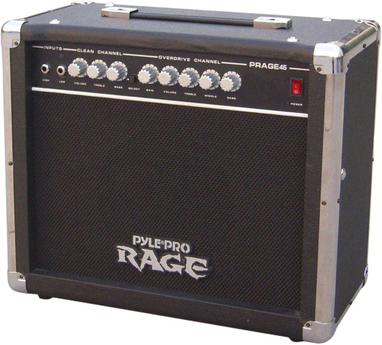 Pyle - PRAGE45 , Sound and Recording , Amplifiers - Receivers , 45 Watt Rage-Series Electric Guitar Amplifier With Overdrive