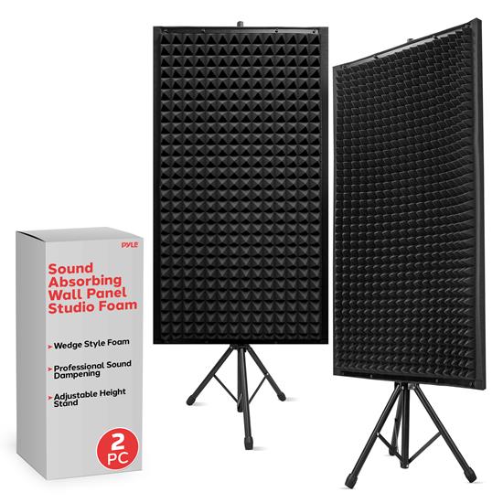 Pyle - PSIP24X2.5 , Sound and Recording , Sound Isolation - Dampening , 2 Pcs. Sound Absorbing Wall Panel Studio Foam - Acoustic Isolation & Dampening Wedge with Stand