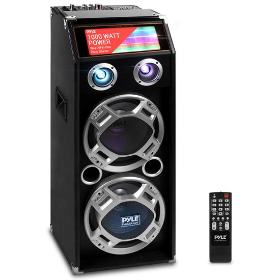 Pyle - PSUFM1035A , Sound and Recording , PA Loudspeakers - Cabinet Speakers , 1000 Watt Disco Jam Powered Two-Way Bluetooth Speaker System w/ Flashing DJ Lights, USB/SD Card Readers, FM Radio, 3.5mm AUX Input, Graphic EQ & USB Charge Port