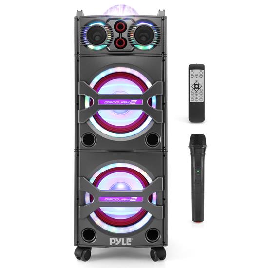 Pyle - PSUFM1043BT , Sound and Recording , PA Loudspeakers - Cabinet Speakers , Bluetooth PA Loudspeaker Karaoke Entertainment System, Active Powered Speaker, Flashing DJ Party Lights, MP3/USB/SD, FM Radio, Wireless Mic