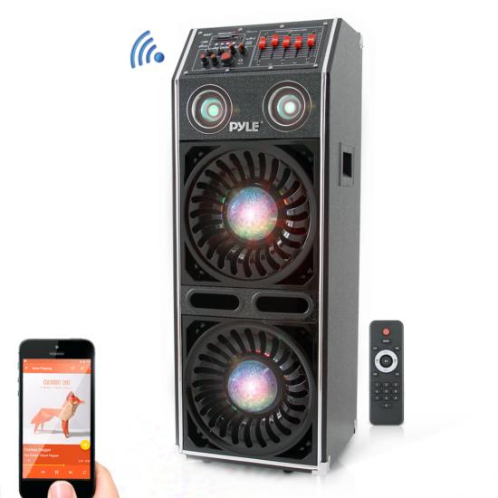 Pyle - AZPSUFM1072BT , Sound and Recording , PA Loudspeakers - Cabinet Speakers , Disco Jam 2 Bluetooth Active Powered Speaker System, Flashing DJ Lights, Dual 10-Inch Woofers, Dual 3-Inch Tweeters, USB/SD Memory Card Readers, Aux (3.5mm) Input, 1500 Watt (Works with Passive Speaker Model: PSUFM1070P)