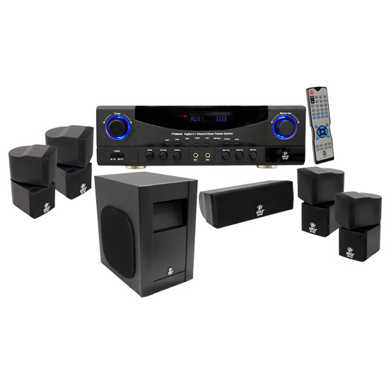 Pyle - PT598AS , Sound and Recording , SoundBars - Home Theater , Sound and Recording , Amplifiers - Receivers , 5.1 Channel 350 Watt Digital Home Theater AM/FM Receiver Surround Sound Package w/ Subwoofer/Center Channel & 4 x Two Way Directional Satellite speakers