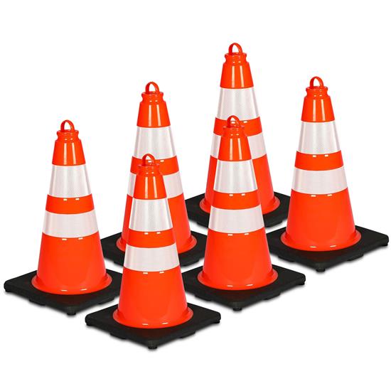 Pyle - PTCN18X6 , On the Road , Safety Barriers , 18" PVC Cone - 6 Pieces High Visibility Structurally Stable for Traffic, Parking, and Construction Safety (Orange)