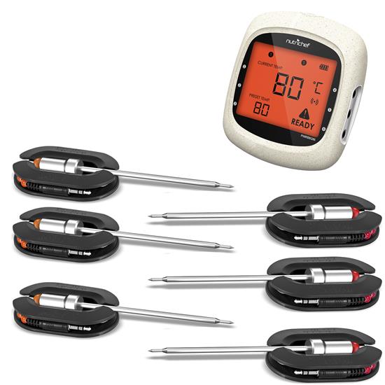 Pyle - PWIRBBQ86 , Kitchen & Cooking , BBQ & Grilling , 6 Channels Bluetooth BBQ Digital Thermometer with 6 Probes - Large LCD Display, for Grilling Smoking, Oven, Cooking, and BBQ