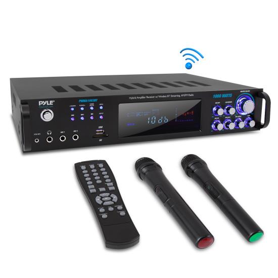 Pyle - CA-PWMA1003BT , Home and Office , Amplifiers - Receivers , Bluetooth Home Amplifier Receiver & Microphone System - Hybrid Pre-Amplifier with (2) Wireless Microphones, MP3/USB/SD/AUX, AM/FM Radio (1000 Watt)