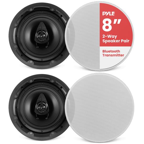 Pyle - PWRC85BT , Sound and Recording , Home Speakers , Dual 8" In-Wall / In-Ceiling Bluetooth Speaker System - 2-Way Full Range Stereo Speakers with Wireless Streaming Ability, Magnetic Grill (360 Watt)
