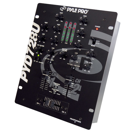 Pyle - PYD728U , Sound and Recording , Mixers - DJ Controllers , 2-Channel Professional Mixer with USB