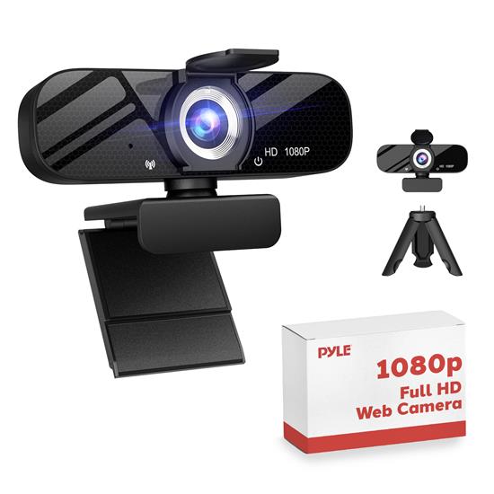 Pyle - PYWBCM4K , Home and Office , Cameras - Videocameras , 1080P Full HD Webcam with Built-in Microphone, Privacy Cover, and Rotatable Tripod - Plug and Play Widescreen USB Computer Web Camera for Desktop, PC, or Laptop