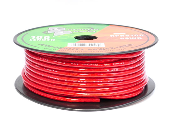 Pyle - RPR8100 , Sound and Recording , Cables - Wires - Adapters , 8 Gauge Clear Red Power Wire 100 ft. OFC