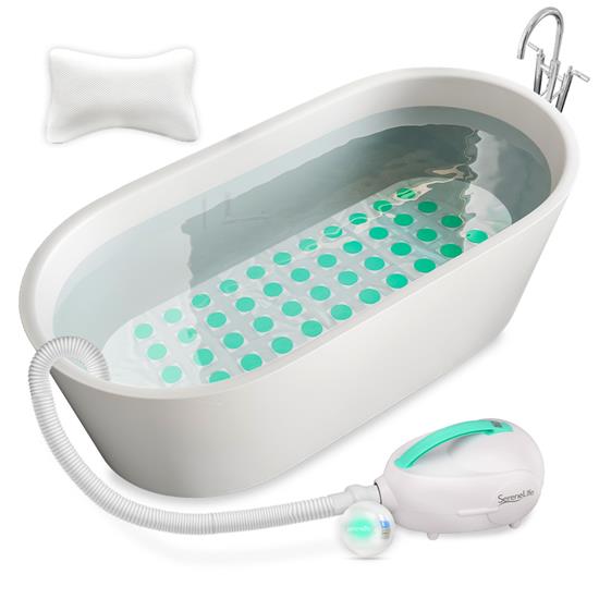 Pyle - SLBBMG100 , Health and Fitness , Freestanding Bathtub , Bubble Bath Mat Body Spa Massage with Heating Function | Bath Pillow | Water-proof Bath Light and Power / Bubble intensity 2-in-1 Remote Control  (Teal)