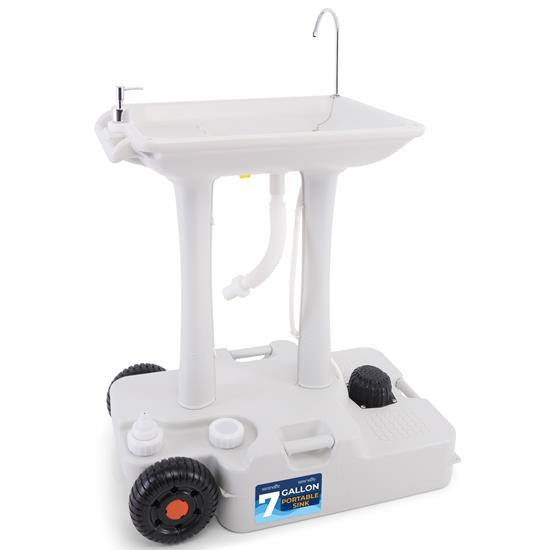 Pyle - SLCASN25 , Misc , Wheeled Mobile Foot-Pump Hand Wash Stand - Water Faucet Washing Station (7+ Gal. Capacity)