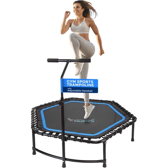 Pyle - SLELT518 , Home and Office , Fitness Equipment - Home Gym , Health and Fitness , Fitness Equipment - Home Gym , Pro Aerobics Fitness Trampoline - Portable Gym Sports Trampoline with Adjustable Handrail