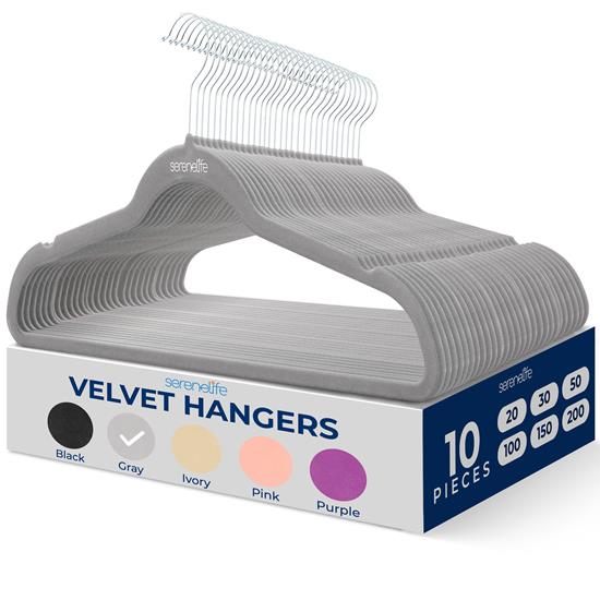 Pyle - SLHVELGRY10 , Home and Office , Storage - Organization , 10 Pcs. Velvet Hangers - Non-Slip, Sturdy, and Heavy Duty Coat Set with 360° Swivel Hook for Clothes (Grey)