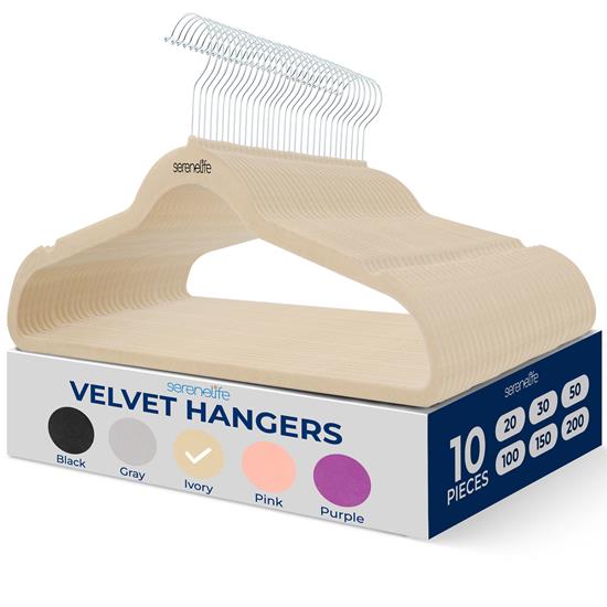 Pyle - SLHVELIVOR10 , Home and Office , Storage - Organization , 10 Pcs. Velvet Hangers - Non-Slip, Sturdy, and Heavy Duty Coat Set with 360° Swivel Hook for Clothes (Ivory)