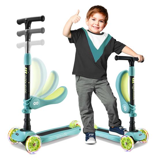 Pyle - SLKS18 , Sports and Outdoors , Kids Toy Scooters , Infinity 3-Wheel Kids Scooter - Child & Toddler Toy Scooter with Built-in LED Wheel Lights, Fold-Out Comfort Seat (Teal Blue)