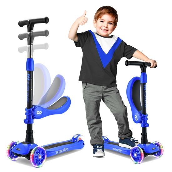 Pyle - SLKS47 , Sports and Outdoors , Kids Toy Scooters , Infinity 3-Wheel Kids Scooter - Child & Toddler Toy Scooter with Built-in LED Wheel Lights, Fold-Out Comfort Seat (Blue)