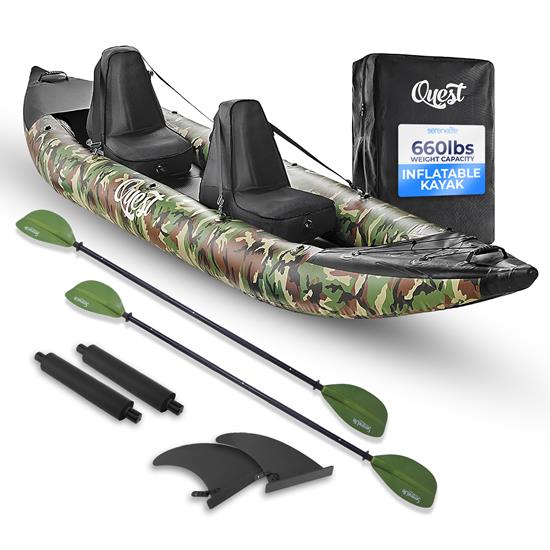 Pyle - SLKYK50AMO.6 , Sports and Outdoors , 2-Person Inflatable Kayak Set with Aluminum Oars and High Output Air Pump, Carrying Bag and Repair Kit (Camo)