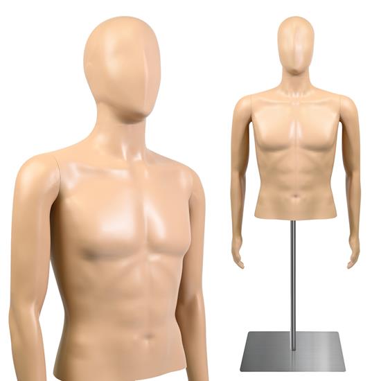 Pyle - SLMQTPMLSK45 , Home and Office , clothing & accessories , Male Mannequin Torso - Adjustable Height and Detachable Arms Dress Form Display w/ Metal Stand (Skin)