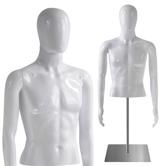 Pyle - SLMQTPMLWH75 , Home and Office , clothing & accessories , Male Mannequin Torso - Adjustable Height and Detachable Arms Dress Form Display w/ Metal Stand and Powder Coating (Glossy White)
