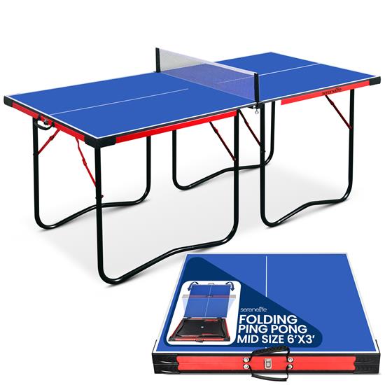 Pyle - SLPPNGPO11.5 , Sports and Outdoors , 2 pcs Foldable Table Tennis Table with Single Player Playback Mode For Game Play and Solo Play (Blue)